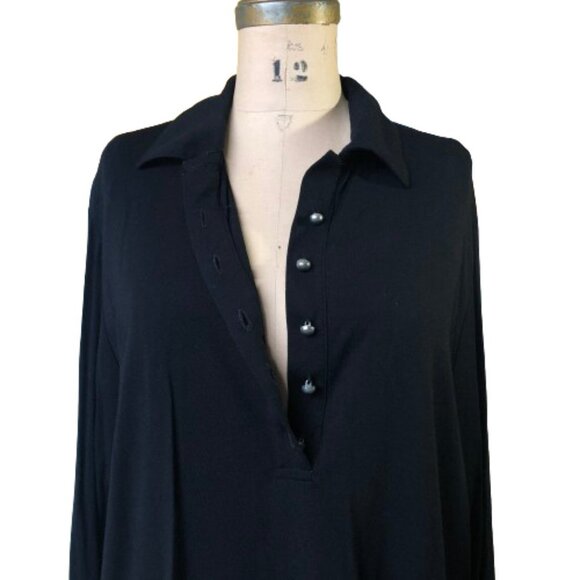 Marina Rinaldi black long long button collar T shirt style top tunic - Picture 8 of 13